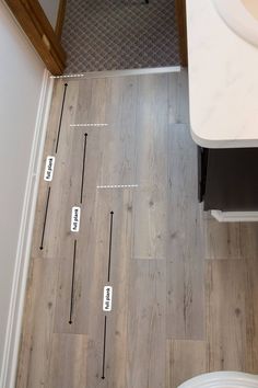 the bathroom floor is being remodeled with measurements