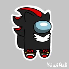 a sticker with an image of a black cat wearing red shoes and a blue eye