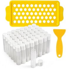 1 tray, 1 spatula, and 50 LotFancy clear empty lip balm tubes with white snap-on caps; Each tube is 5.5ml (3/16 oz), the perfect size for lip balm and lipstick; Compact size makes it an easy fit for pockets, purses and pouches. These lip balm container tubes are made of food-grade plastic, odor-free, BPA free and non-toxic; High quality material ensures no warping when pouring hot mixes into the tubes; No material deformation or cracks during the cooling process. Simply insert all 50 empty lip b Lip Balm Stick, Lip Balm Containers, Travel Perfume, Essential Oil Roller Bottle, Lip Balm Tubes, Amber Glass Bottles, Essential Oil Roller, Perfume Atomizer, Squeeze Bottles