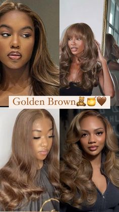 Jet Black Hair Dye Black Women, Coloured Hair For Black Women, Black Hair With Golden Brown Highlights, Dyed Hair For Morena Skin, Honey Blonde Buss Down, Classy Hair Dye Ideas, Cinnamon Brown Sew In, Light Brown And Blonde Hair Black Women, Light Brown Hair Black Women Highlights