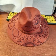 New ! Native American Tribe Hand Made Brown Sunflower Burnt Hat Box511 Brown Sunflower, How To Make Brown, Native American Tribes, Embroidered Hats, Brown Fashion, Ray Ban Sunglasses, Snapback Hats, Cat Eye Sunglasses, Cowboy Hats