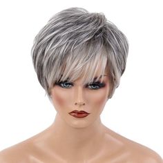 MagiDeal Fashion Lady Gray Short Human Hair Wigs Full Natural Looking Wig | eBay Color Pixie Cut, Wigs Hairstyle, Layered Pixie Cut, Gray Hairstyles, Natural Looking Wigs, Straight Wigs, Short Human Hair Wigs, Short Straight Hair, Pixie Cut Wig