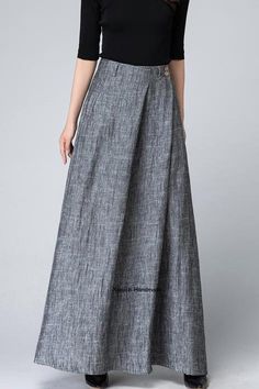 Luxe-look long skirt that features pleating detailing at the front, by Xiaolizi. Soft grey linen fabrication in a high rise pleating details at the front. The summer skirt finished with a hidden closure at the right side. The elegant skirt looks so good paired up with the fitted top with a banded waist. DETAIL* 50% lin Wine Red Skirt, Grey Maxi Skirts, Long Wrap Skirt, Grey Maxi, Handmade Skirts, Tailored Clothes, Womens Maxi Skirts, Spring Skirts, Elegant Skirt