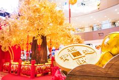 the interior of a shopping mall decorated for chinese new year