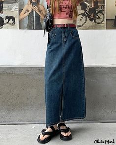 Olivia Mark - High Waisted Denim Midi Skirt Vintage A-Line Loose Long Skirt Simple Maxi, Midi Skirt Vintage, Midi Skirt Outfit, Skirt Vintage, Denim Midi Skirt, Types Of Skirts, High Waisted Denim, Vintage Skirt, Skirt Outfits