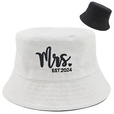 a white hat with the word mrs est 202 on it