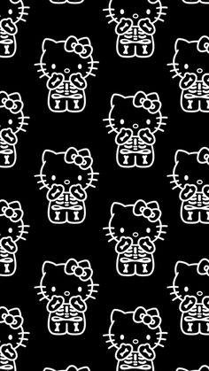 an image of hello kitty wallpaper in black and white colors with various faces on it