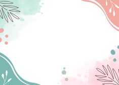 a pink and blue watercolor background with leaves