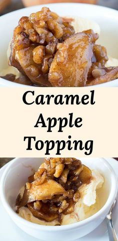 caramel apple topping in a white bowl