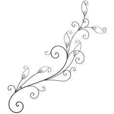 a black and white drawing of a vine with swirly leaves on it's side