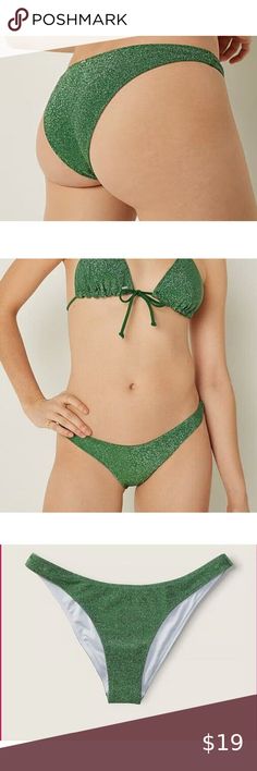 PINK Victoria's Secret Shimmer green sparkle Brazilian Bikini Bottom Size S Victoria Secret Pink, Sparkle, Green, Pink, Dresses