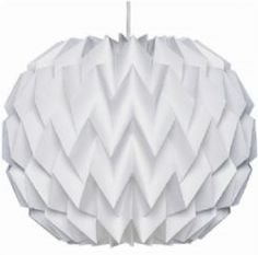 a large white paper ball hanging from a ceiling fixture with one light on the end