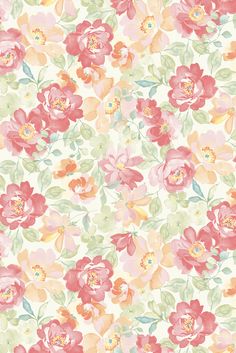 a floral wallpaper with pink and yellow flowers