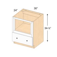 the measurements for a small cabinet with drawers and shelves on each side, including one drawer