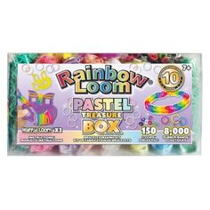 rainbow loom pastel treat box with various colors and designs on it's wrapper