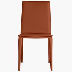 a brown leather chair against a white background with the seat facing up to the side