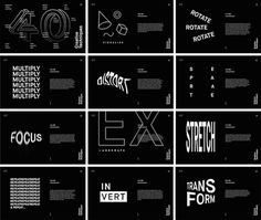 black and white typograms are arranged in squares to form an abstract logo