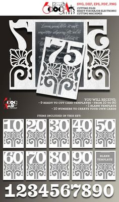 some type of paper cut outs with numbers and designs on them, including the number twenty five