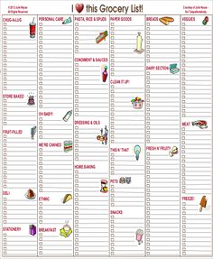 this grocery list is filled with food and drinks