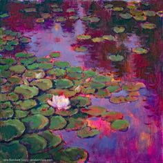 a painting of water lilies and lily pads