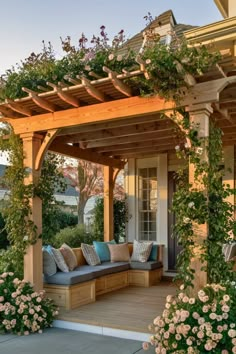 22 Front Porch Pergola Ideas 2024 – The Crafty Hacks Pergola Attached To Side Of House, Wooden Pergola Attached To House, Brick Patio With Pergola, Entryway Pergola Front Entrances, Front Deck With Pergola, Build Front Porch Ideas, Pergola Front Porch Ideas, Front Deck Pergola Ideas, Front House Deck Ideas