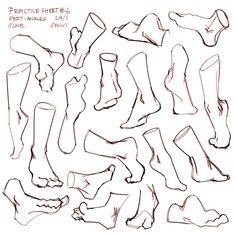 a bunch of feet that are drawn in different positions and sizes, including one with long legs