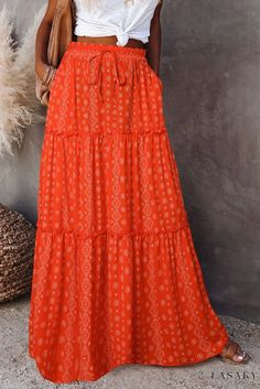 Lasaky - Loose-Fitting High-Waisted Maxi Skirt for Casual and Leisurewear Bohemian Style Skirts, Long Skirt Casual, High Waist Long Skirt, New Bohemian, High Waisted Maxi Skirt, Estilo Country, Bohemian Skirt, Tiered Maxi Skirt, Skirts Midi High Waisted