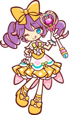 a cartoon girl with purple hair holding a lollipop in one hand and a lollipop in the other