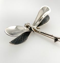 "Vintage Sterling Silver 3D Dragonfly Brooch -Nicely made brooch in the shape of a dragonfly with 3D wings -Lower wings are textured -Marked \"Mex 925\" on the back -Straight pin with rolling ball closure -Brooch measures about 2.25\" x 3\", depth .5\" -Total weight 16.2g -In very good vintage condition, nicely polished silver with minimal surface scratches and patina. Ready to wear and enjoy! Add this whimsical Dragonfly pin to your jewelry wardrobe!" 3d Wings, Whimsical Dragonfly, 3d Dragonfly, Dragonfly Logo, Welding Gifts, Cutlery Art, Dragonfly Pin, Vintage Whimsical, Dragonfly Brooch