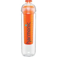 a water bottle with an orange cap and the words pharmonic written on it