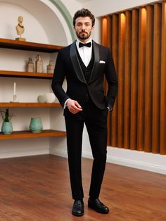 Black Formal Suits Men, Tuxedo Three Piece For Men, Coats For Men Formal, Suite For Wedding Men, Walima Men Suit, 3 Piece Suit For Groom, Black Tux For Wedding, Outfit For Engagement Men, Tuxedo For Men Reception