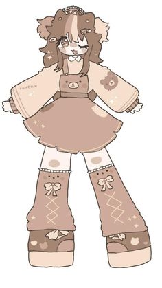 a drawing of a girl with brown hair wearing boots and holding her arms out to the side