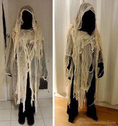 two pictures of a person dressed up as a ghost and standing in front of a door