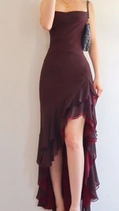 Burgundy Evening Dress, Burgundy Prom, Ruffle Prom Dress, Thrift Inspo, Grad Ideas, Burgundy Prom Dress, Pretty Prom Dresses