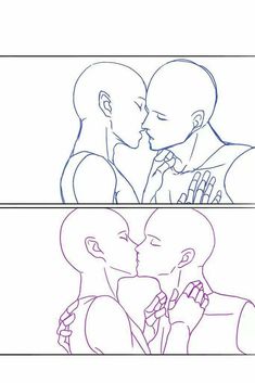 two lines showing the same person kissing each other, and one line shows how to draw them