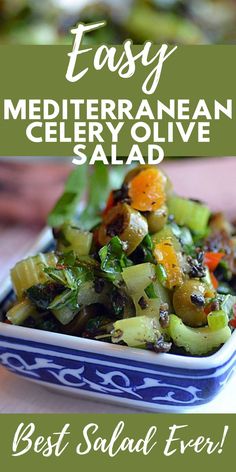 Closeup shot of Mediterranean celery olive salad in bowl. Green Olive Salad, Olive Salad Recipe, Celery Recipes, Celery Salad, Olive Salad, Best Side Dishes, Mediterranean Diet Recipes, Salad Bar