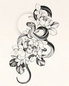 a snake and flowers tattoo design