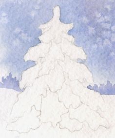 a drawing of a snow covered christmas tree