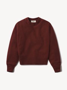 Acajou Idyllwild Cashmere Crew - Buck Mason- Modern American Classics Shrunken Sweater, Buck Mason, Maroon Cardigan, Italian Dress, Usa Tee, Sweater Making, Outerwear Sweater, Red Sweaters, Crewneck Sweater