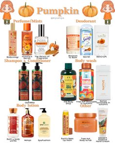 Scent Combos Hygiene Fall, Pumpkin Shower Routine, Pumpkin Body Care, How To Smell Like Pumpkin, Fall Scent Combos, Fall Body Care, Pumpkin Perfume, Pumpkin Spice Scent