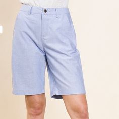 Comfortable Bermuda Shorts With 2 Front Pockets, Button Waist With Zipper Closure, Belt Loops Complete Cotton Blend Machine Wash Imported Summer Cotton Button-up Pants, Blue Button-up Summer Pants, Blue Cotton Pants With Built-in Shorts, Spring Cotton Button-up Bottoms, Light Blue Casual Bottoms With Button Closure, Spring Workwear Button-up Shorts, Spring Button-up Workwear Shorts, Casual Light Blue Bottoms With Button Closure, High Waist Blue Bermuda Shorts With Built-in Shorts