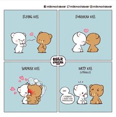 the comic strip shows two bears giving each other kisses