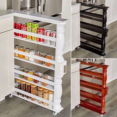 four different types of spice racks in the kitchen