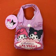 My Melody And Kuromi Las Vegas Exclusive Reusable / Foldable Bag Pink Packable Pouch Bag, Pink Foldable Bag For Daily Use, Cute Reusable Travel Bags, Mini Coin Pouch, Lady Logo, Cat Coin Purse, Grey Crossbody Bag, Foldable Bag, Sequin Bag