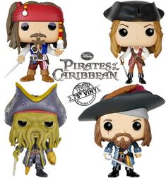 four pirates pop vinyl figures are shown