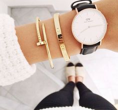 daniel wellington + cartier.  okay, maybe not cartier, but a black strap for my big white-faced Movado watch? East Coast Prep, How To Have Style, Daniel Wellington Watch, Minimal Chic, Arm Candy, Coco Chanel, Daniel Wellington, Wellington