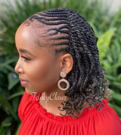 Half Up Cornrows and Short Kinky Twists Afro Twists Braids, Half Flat Twist Half Down, Half Cornrows Half Twist, Twists With Cornrows, Natural Hair Twists Styles, Cornrows With Twists, Kinking Hair Styles, Blonde Ombre Braids, Caribbean Hairstyles