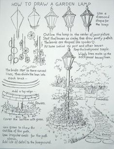 the instructions for how to draw a garden lamp