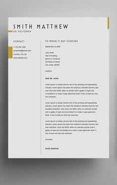 a professional resume template with gold accents on the front and back cover, is shown