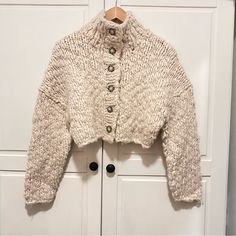 Beautiful Super Soft, Cropped Sweater By Urban Outfitters Bdg. Hand Knit And Chunky. Buttons Down Front. Warm And Breathable! Mock Turtle Neck. Wool And Acrylic. Cream/Tan Color. Size Xs. New! Mock Turtle Neck, Mock Turtle, Mock Turtleneck, Chunky Sweater, Knit Crop, Tan Color, Cropped Sweater, Mock Neck, Hand Knitting